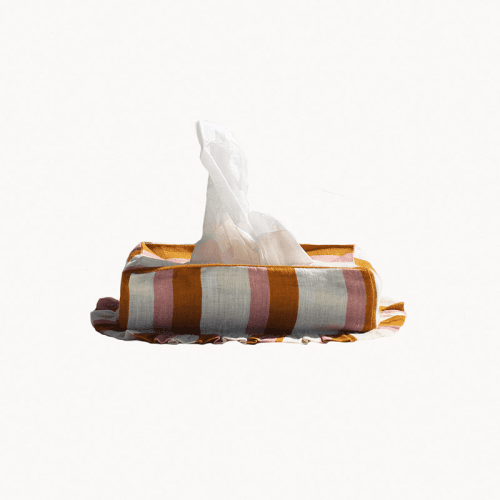 Image showing the Stripe Tissue Box Cover, L21.5 x W12.5 x H7cm, Ochre & Blush product.