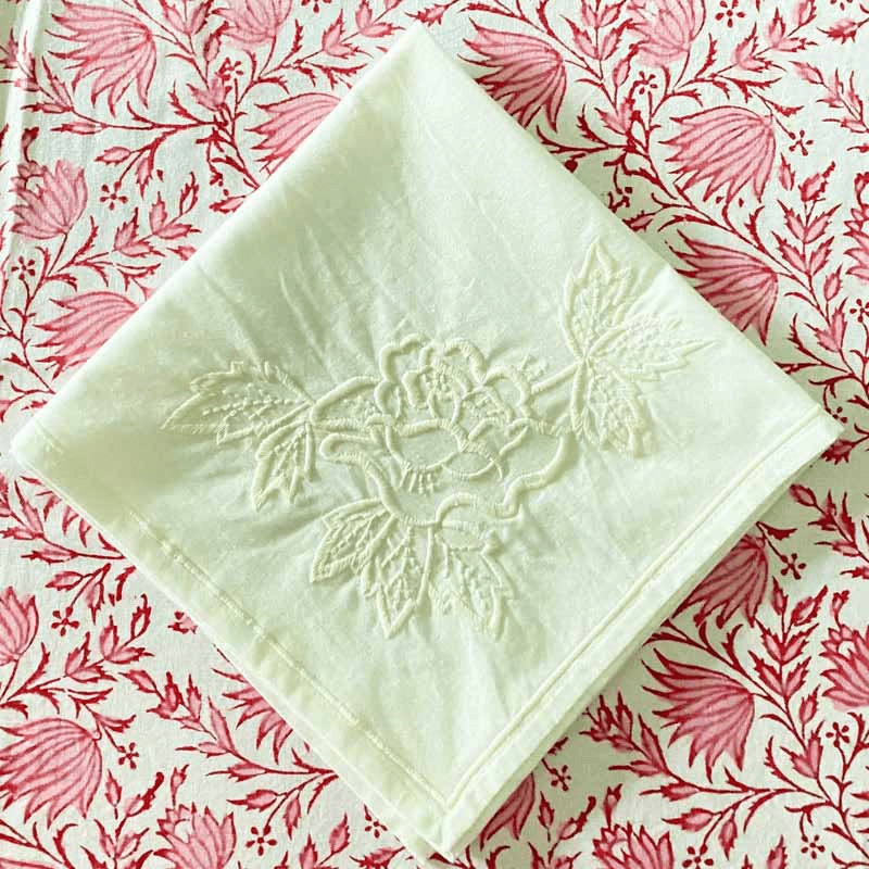 White Rose Embroidered Napkin, 45 x 45cm, White