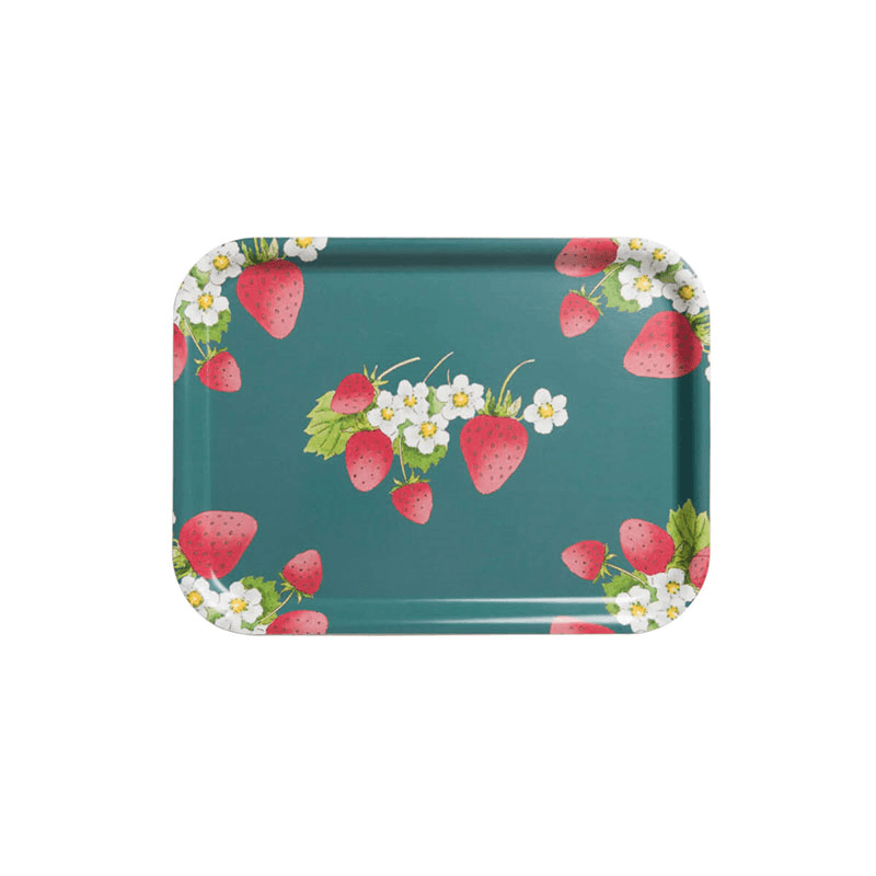 Strawberries Small Printed Tray, Teal, Yellow, Green