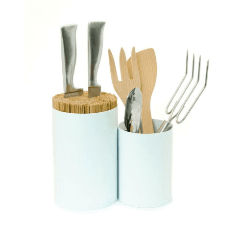 Image showing the Knife and spoon, H19.5 x W22 x D12cm, White/Bamboo product.