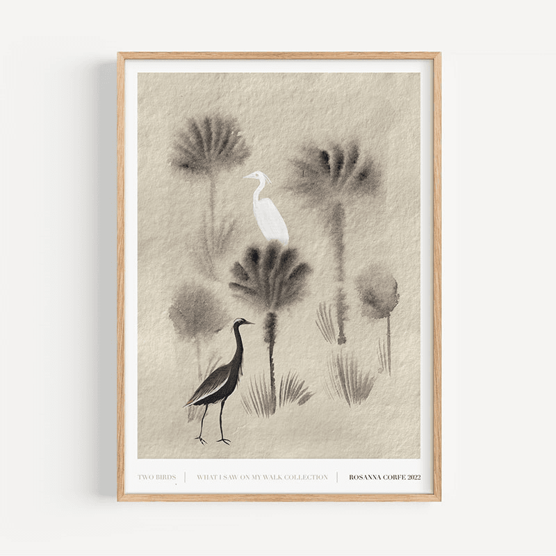 Two Birds Recycled Paper Print, A2, Grey