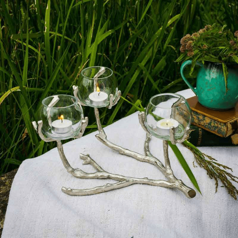 Branch Tea Light Holder, H18.5cm, Silver