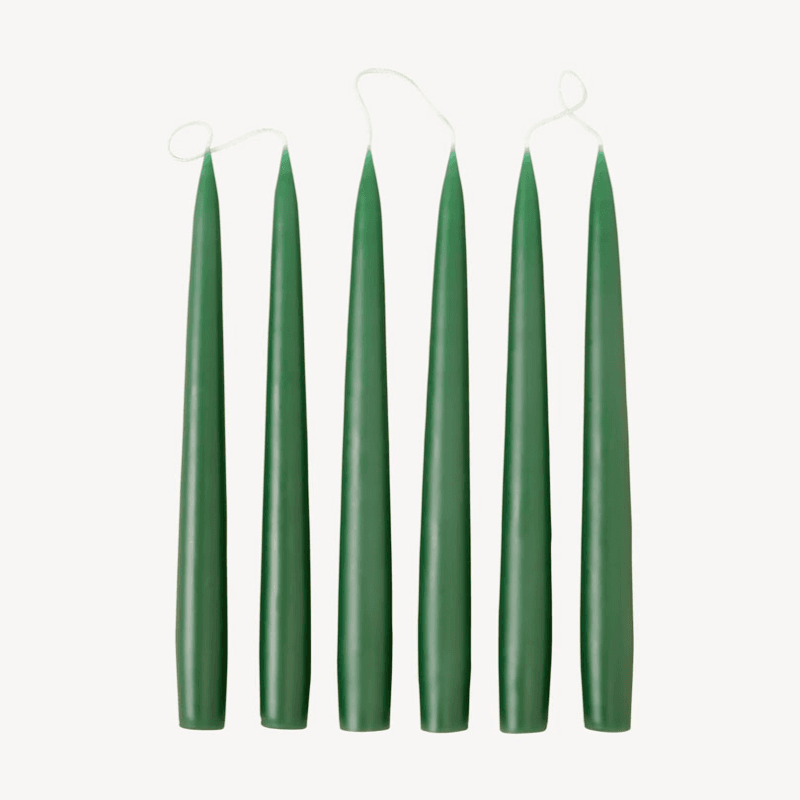 Set of 6 Tapered Dinner Candles, H25cm, Pine Green