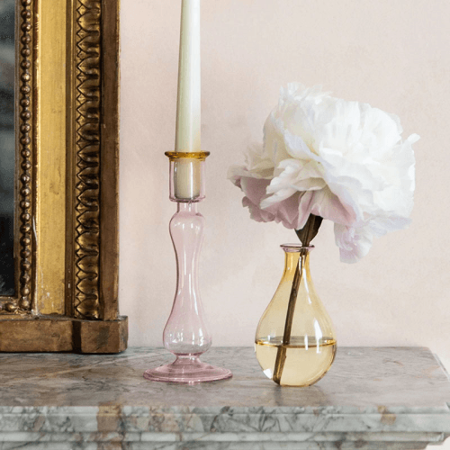 Image showing the Serata Bud Vase, H11cm, Yellow with Pink product.