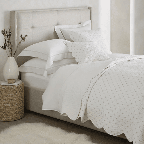 Image showing the Milfield Print Scallop Edge Cushion, 60 x 60cm, White product.