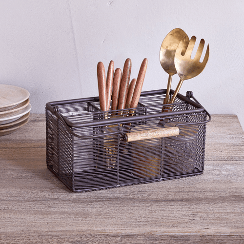 Image showing the Inkollu Cutlery Holder, H16cm, Aged Brass product.