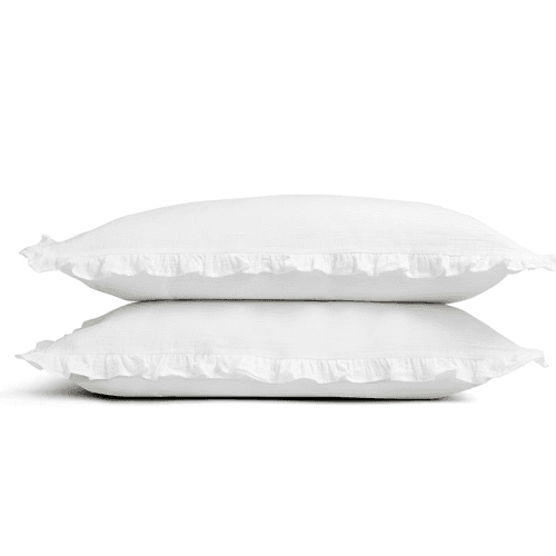 Image showing the Organic Retreat Ruffle Pair of Oxford Pillowcase, White product.