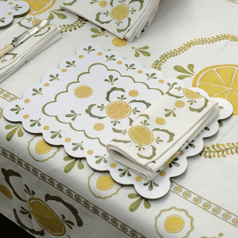 Bell Hutley Scalloped Table Mat, 38cm x 29cm, Lemon