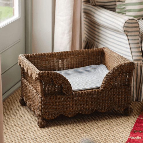 Image showing the Ziggy Scalloped Rattan Dog Bed, Teak product.