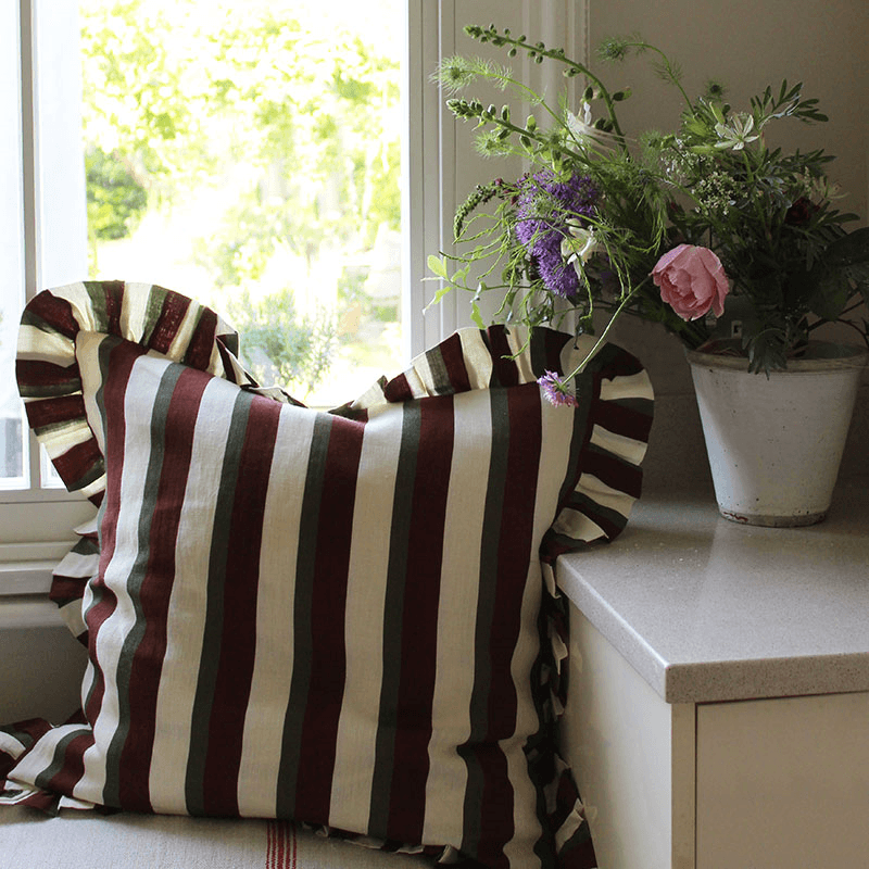 Stripe Cushion Cover, 60 x 60cm, Cinnamon & Olive