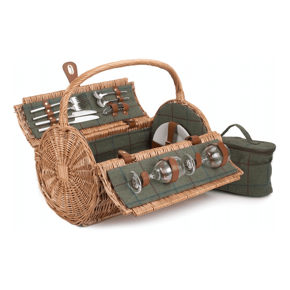 Green Tweed Picnic hamper 2 person, H42 xW30 x L46cm, Green/Brown