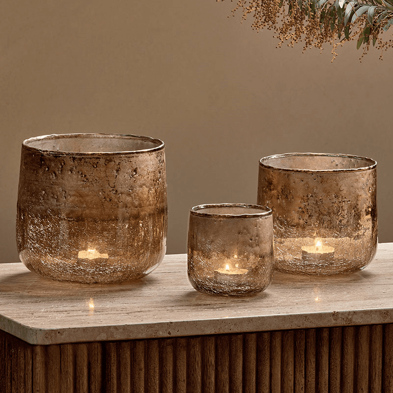Konara Tealight Holder, D13cm, Copper Smoke