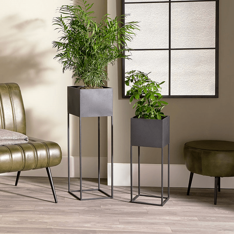 Metal Set of 2 Metal Planters, Graphite