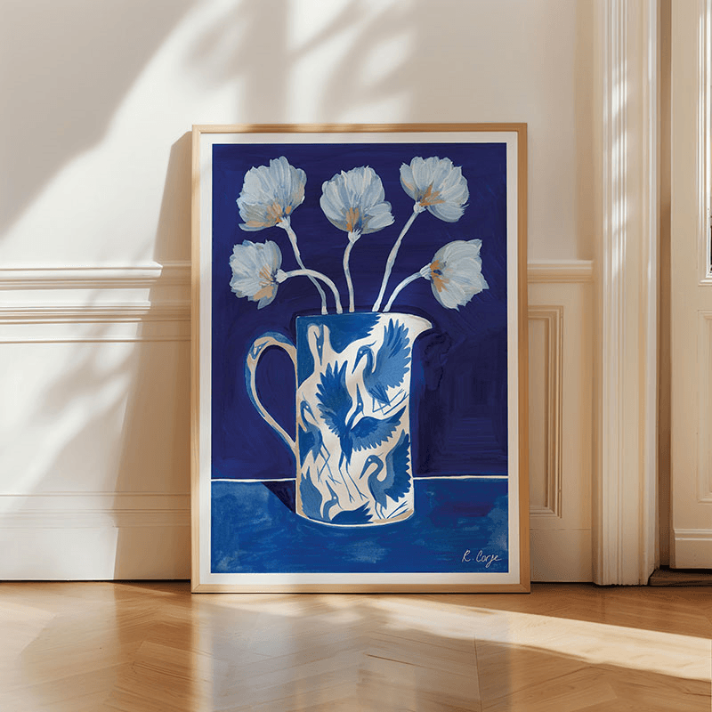 Herons Jug Print, A3, Blue
