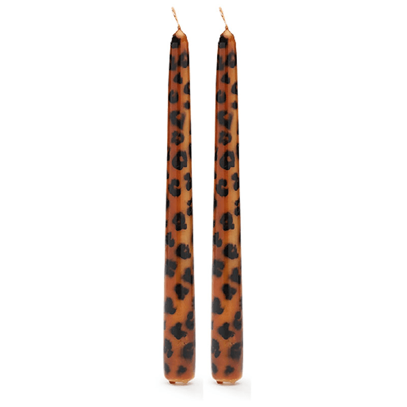 Leopard Set of 2 Candles, H25cm, Brown