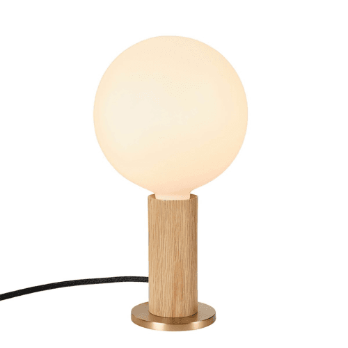 Image showing the Knuckle Pendant Table lamp with sphere bulb, H30 x D15cm, Oak & Brass product.