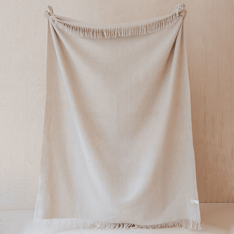 Recycled Wool Blanket, 145 x 190cm, Camel Waffle