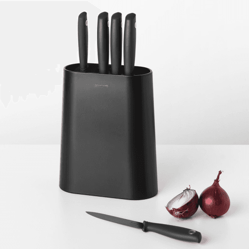 Image showing the Tasty+ Knife block with knives, H33.5 x W19 x D9cm, Dark Grey product.