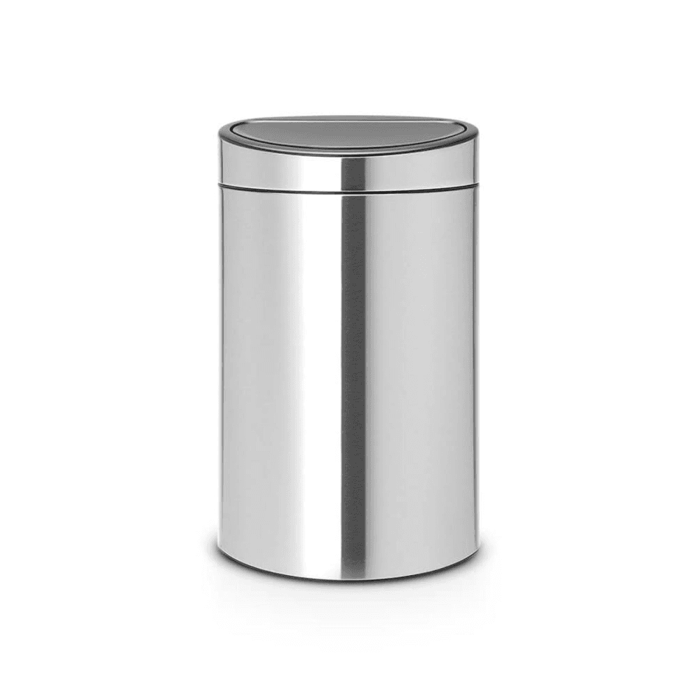 Plastic bucket touch bin, 40 litre, Matt Steel Fingerprint Proof