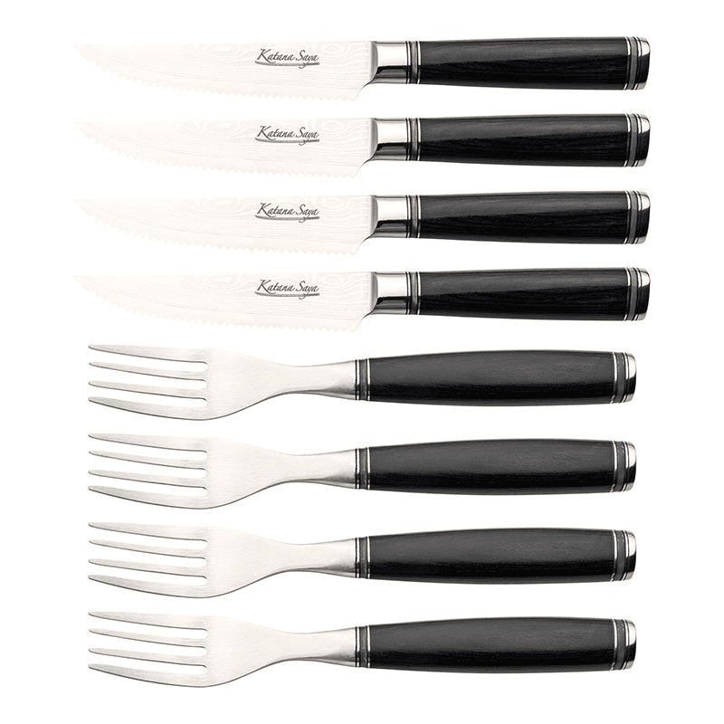 Katana Saya Pakkawood 8 Pce Steak Knife & Fork Set