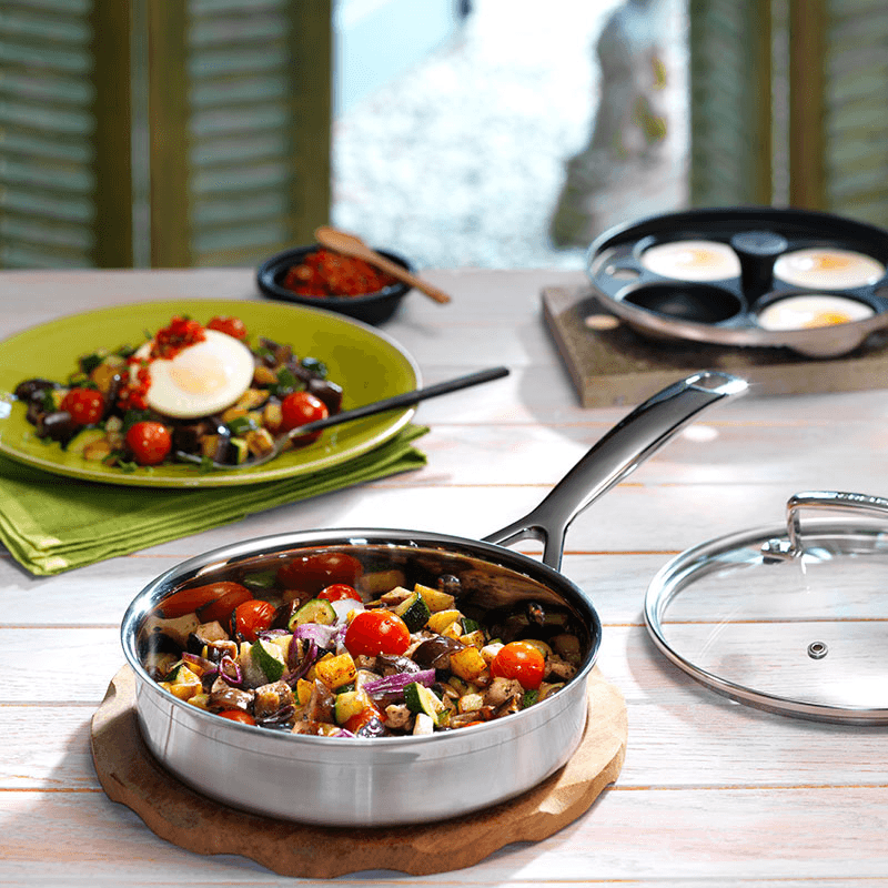 Classic 3-ply Saute Pan with Non-Stick Poaching Insert, Stainless Steel