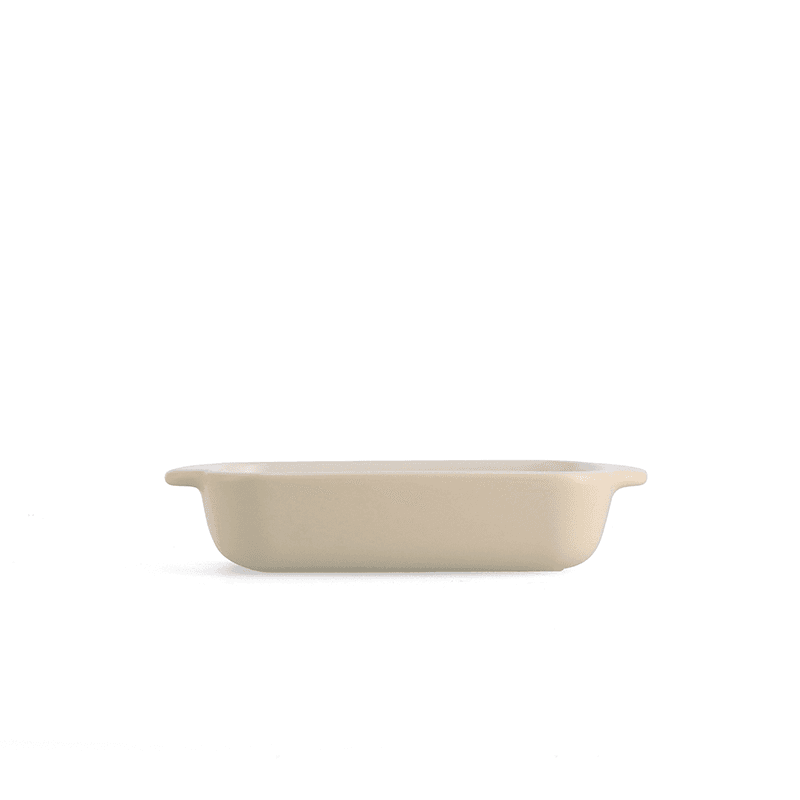 Stoneware Dish with Bamboo Lid, 20cm, Almond Cream