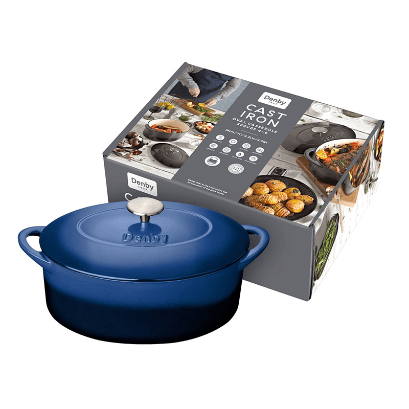 Cast Iron Oval Casserole Dish, L28 x W21 x H17cm, Cobalt Blue