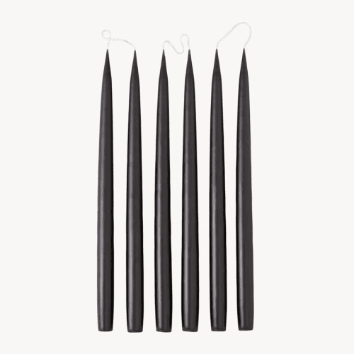 Image showing the Set of 6 Tapered Dinner Candles, H35cm, Black product.