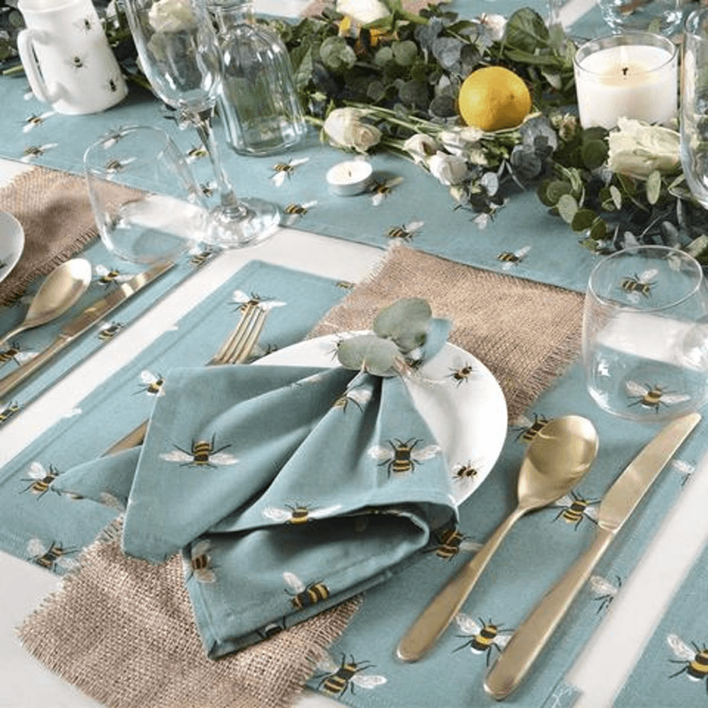 Bees Napkins, Set of 4 Teal