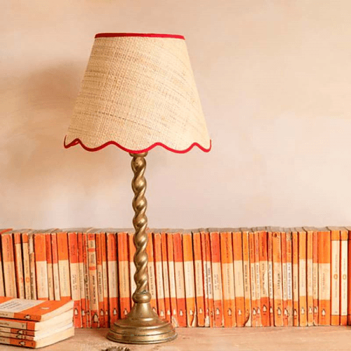 Image showing the Raffia Scallop Small Lampshade, Red Trim product.