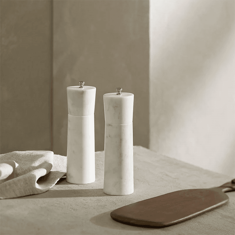Marble Salt & Pepper Mills, H22cm, White