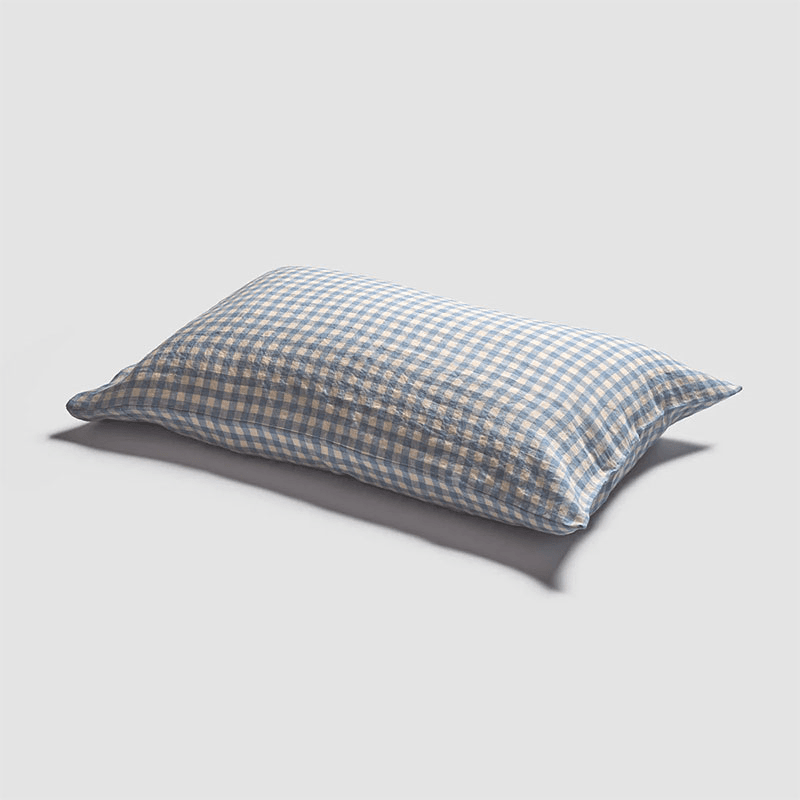 Gingham Linen Blend Pillowcase Pair, Standard, Warm Blue