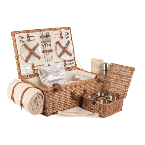 Image showing the Deluxe Picnic hamper - 4 person, 58 x 38 x 22cm, Cream/Brown product.
