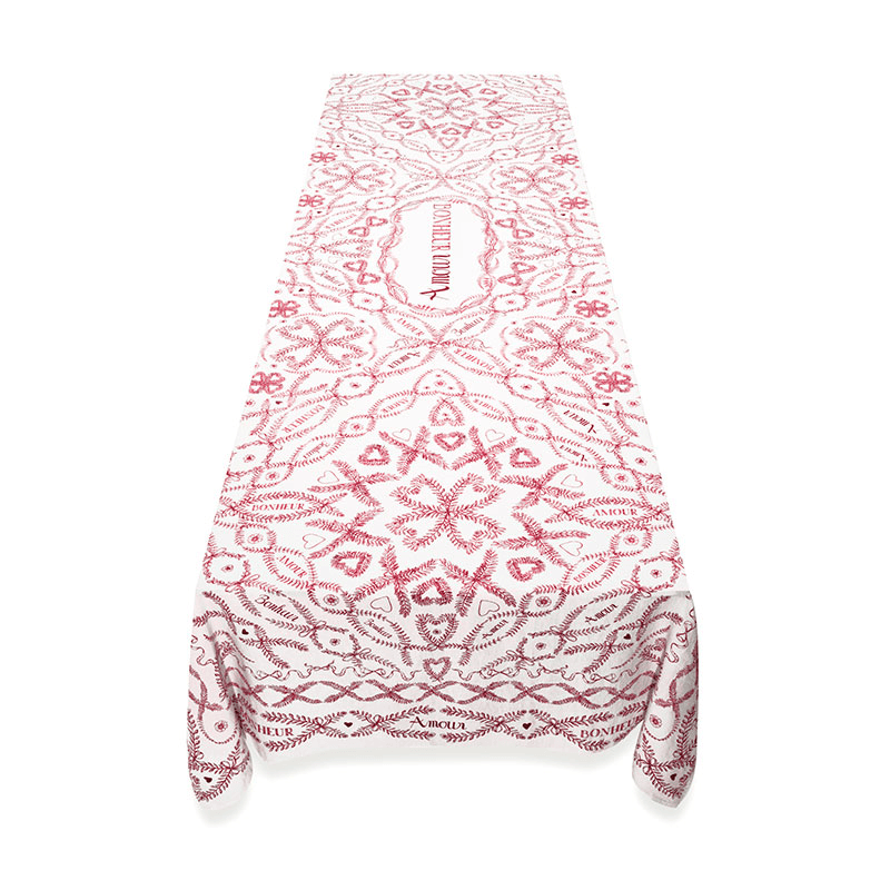 Amour Bonheur Linen Tablecloth, 165 x 300cm, Red