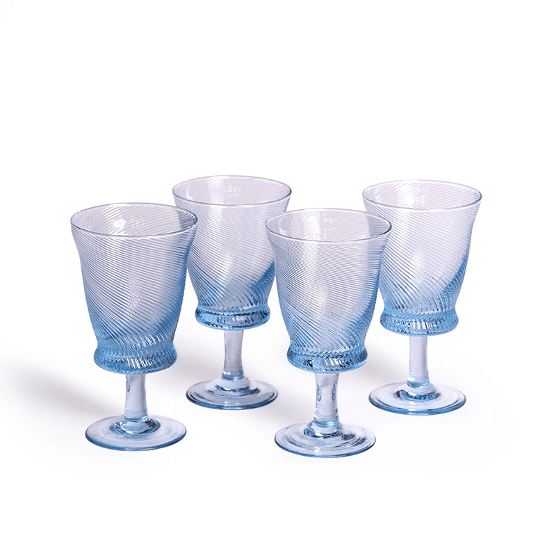 Spiral Set of 4 Wine Glasses, 175ml, Light Blue