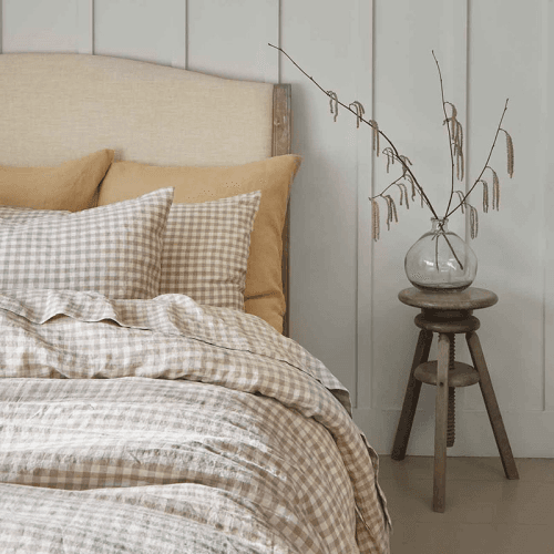 Image showing the Gingham Linen Pillowcase Pair, Super King, Mushroom product.