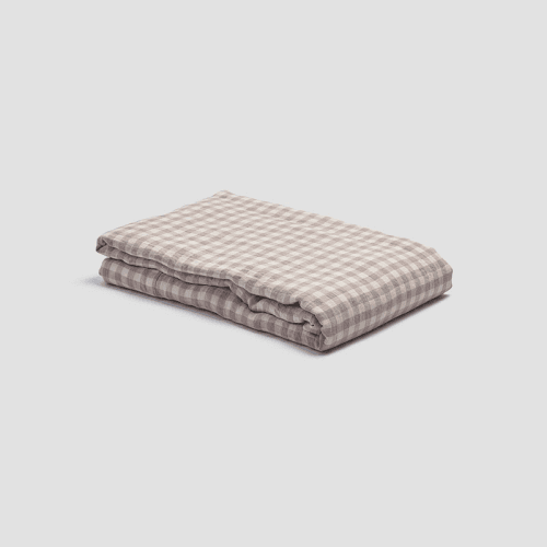 Image showing the Gingham Linen Flat Sheet, King, Mushroom product.