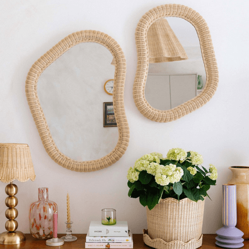 Image showing the Joy Rattan Asymmetric Mirror, 70cm, Natural product.
