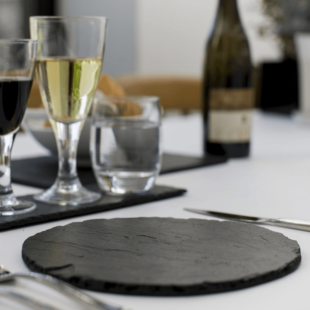 Pair of round tablemats, 23cm, Slate