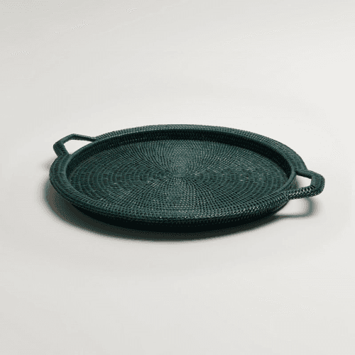 Image showing the Inle Rattan Tray, D40cm, Dark Green product.