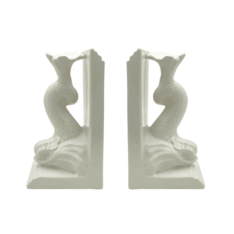 Dolphin Set of 2 Bookends, H25 x W12cm, Cream