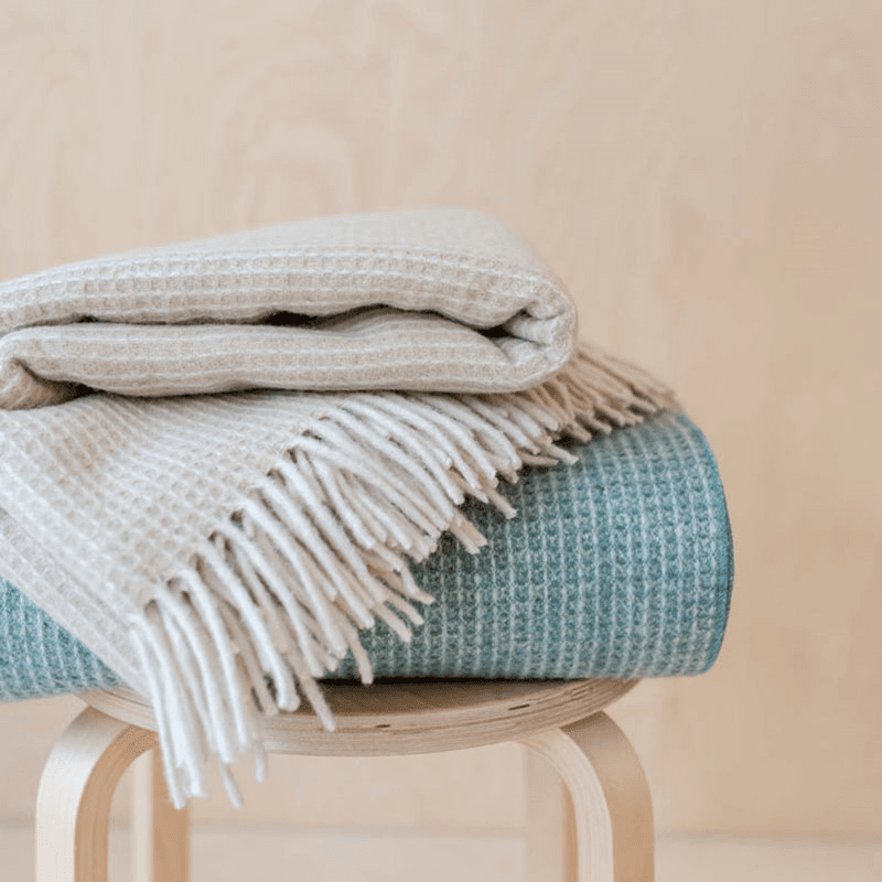 Recycled Wool Blanket, 145 x 190cm, Camel Waffle