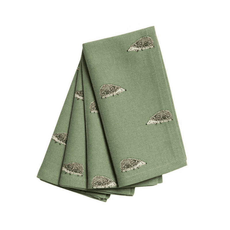 Hedgehogs Set of 4 Napkins, 41 x 41cm, Green