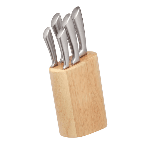 Image showing the 5 Piece Stainless Steel Knife Block set with Wooden Block product.