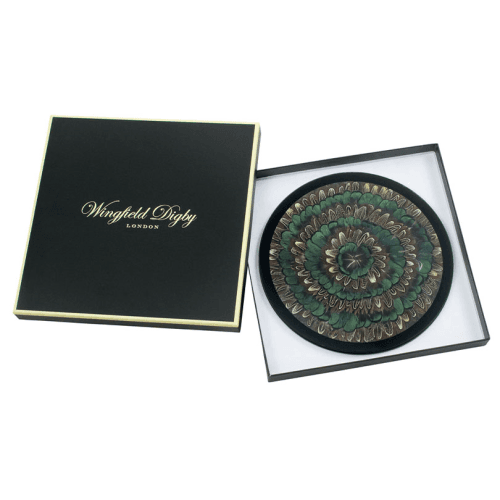 Image showing the Feather and Glass Set of 2 Placemats, D28cm, Cock Pheasant and Green Pheasant product.