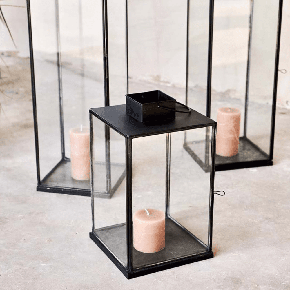 Sia Lantern, H58cm, Antique Black/Clear