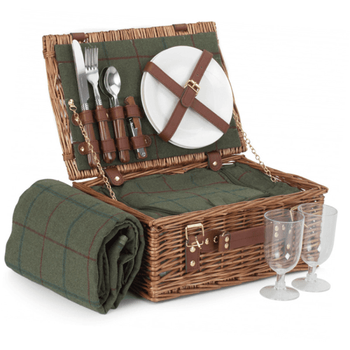 Image showing the Tweed 2 Person Classic Picnic Hamper, Green product.
