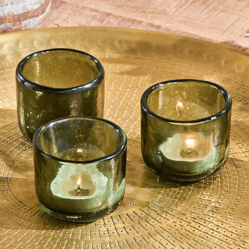 Image showing the Irda Set of 3 Small Glass Tealights, Dark Emerald product.