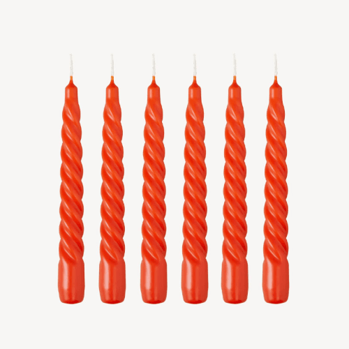 Image showing the Twist Set of 6 Dinner Candles, H20cm, Tiger Oragne product.