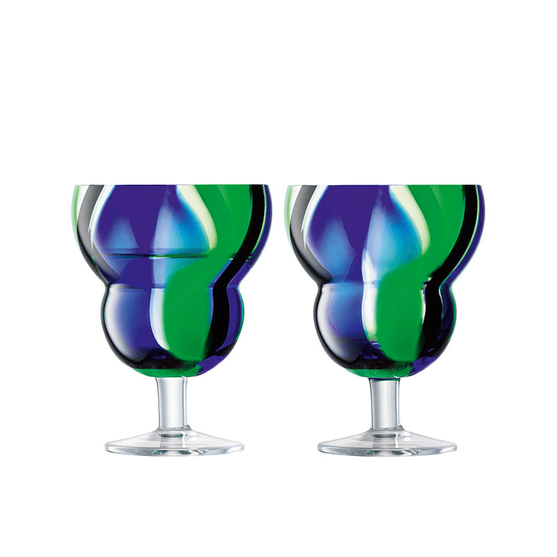 Folk Set of 2 Wine Glasses, 230ml, Black/Blue/Green